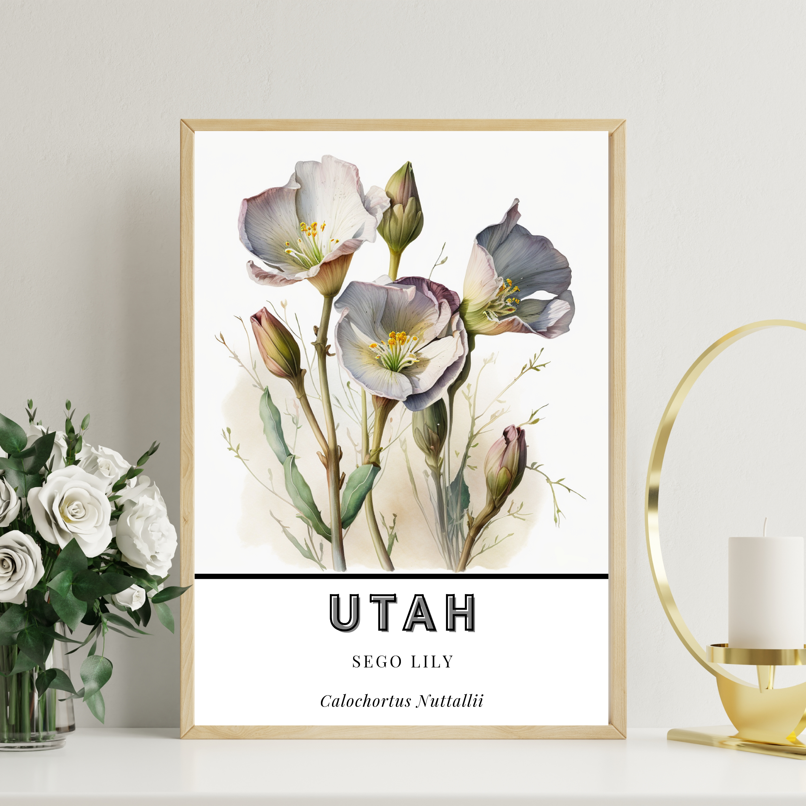 Utah State Flower Poster - Sego Lily Watercolor Print