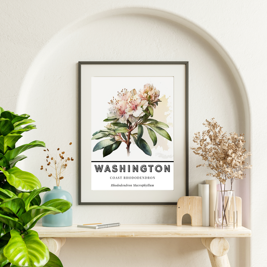 Washington State Flower Poster - Rhododendron Print