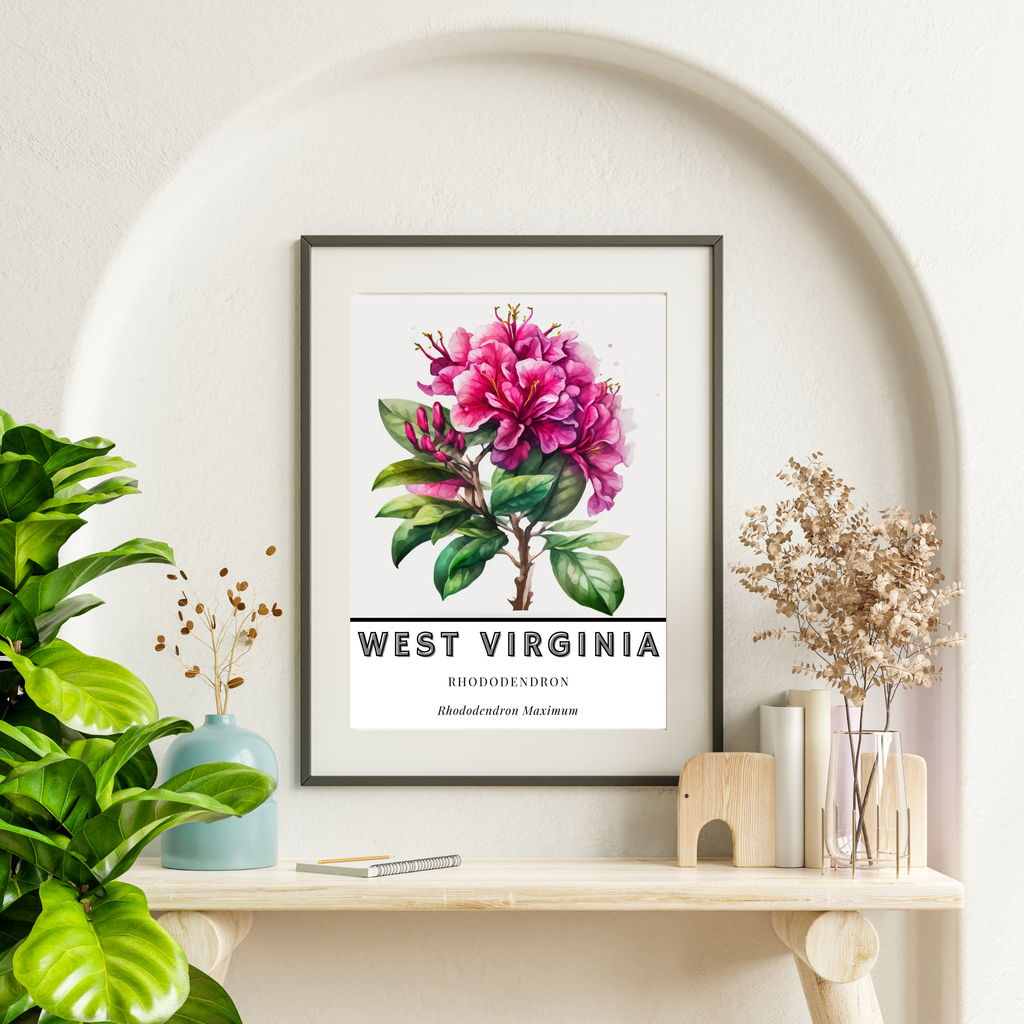 West Virginia State Flower Poster - Rhododendron Print