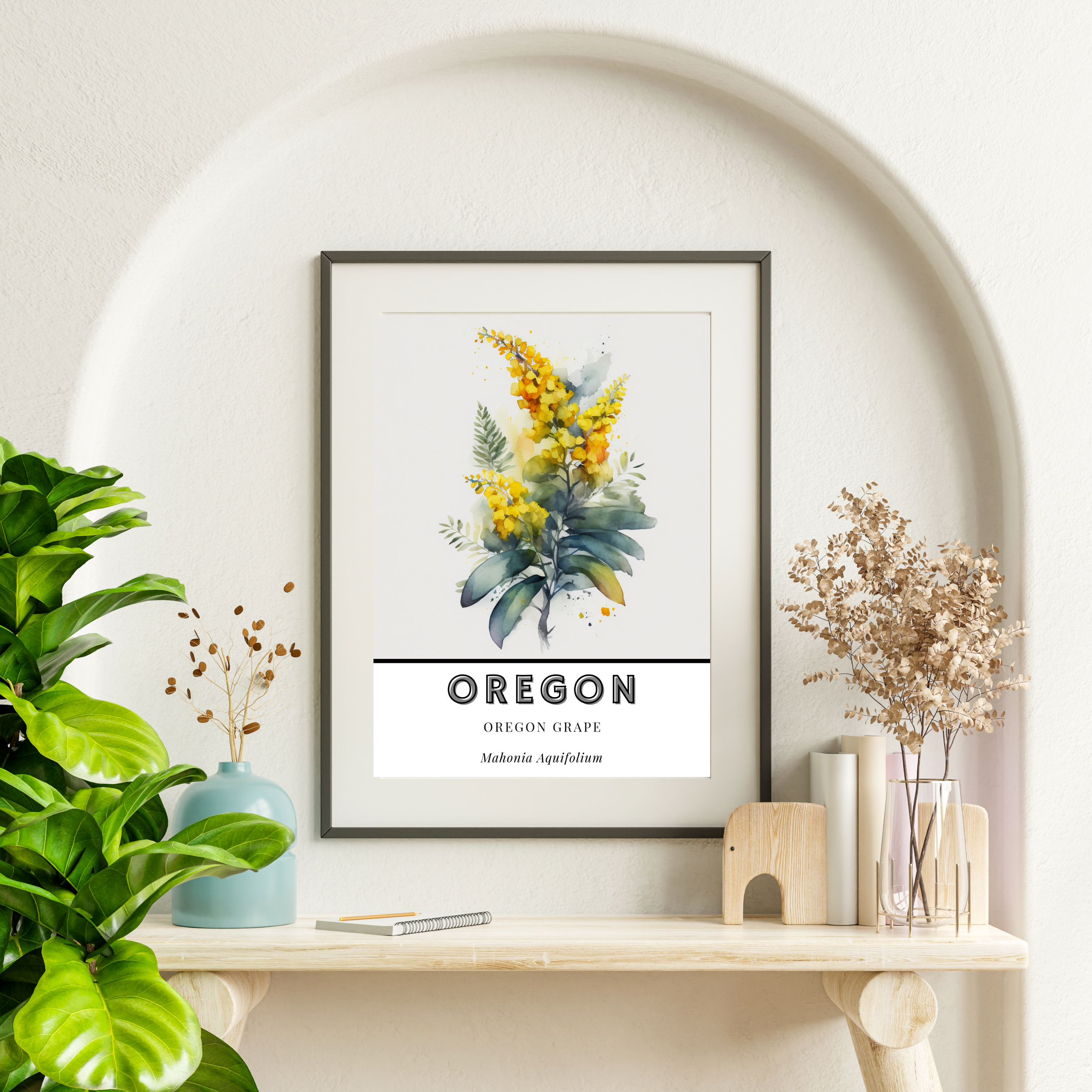 Oregon State Flower Poster - Oregon Grape Watercolor Print