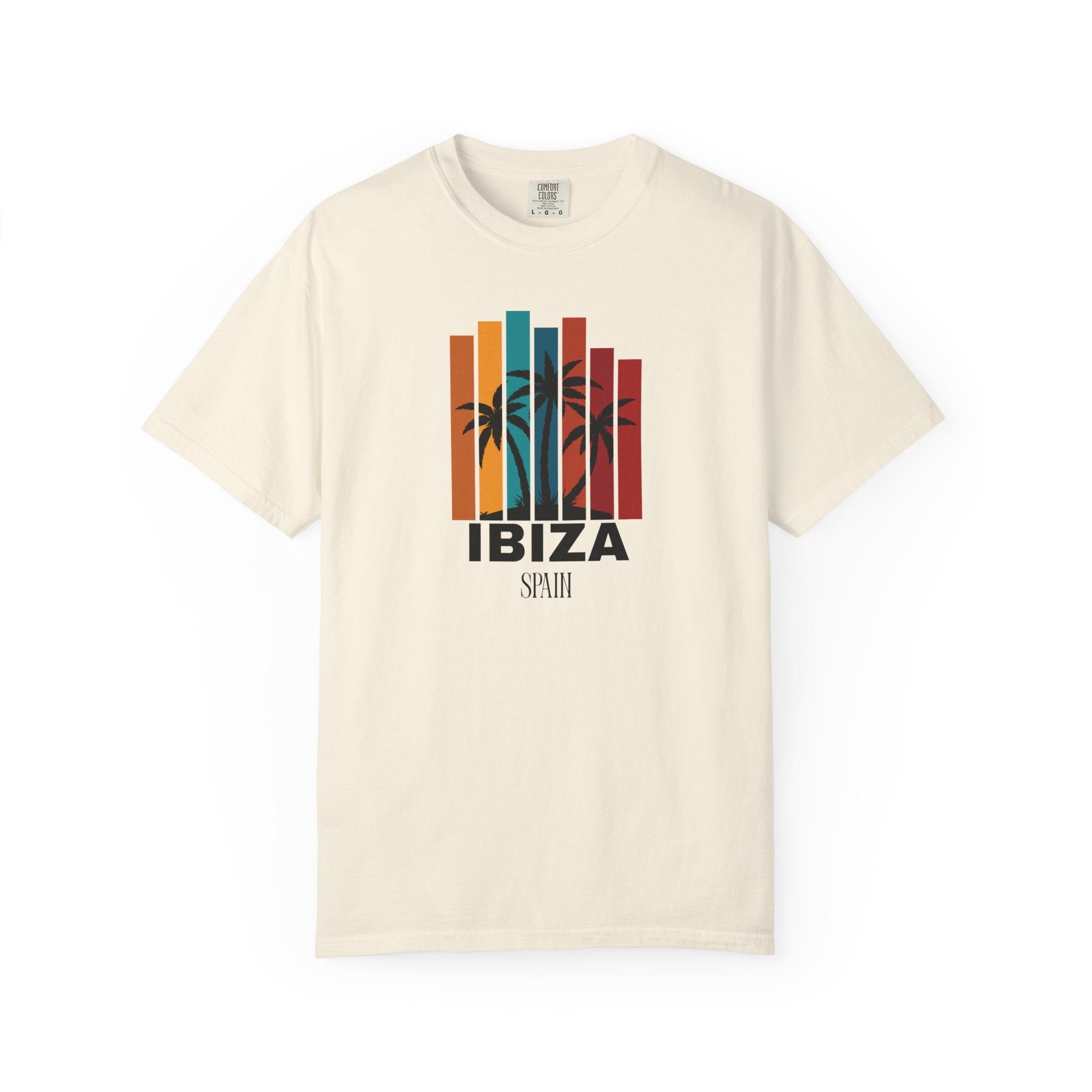 Ibiza Spain Palm Trees Color Block Beach Tee