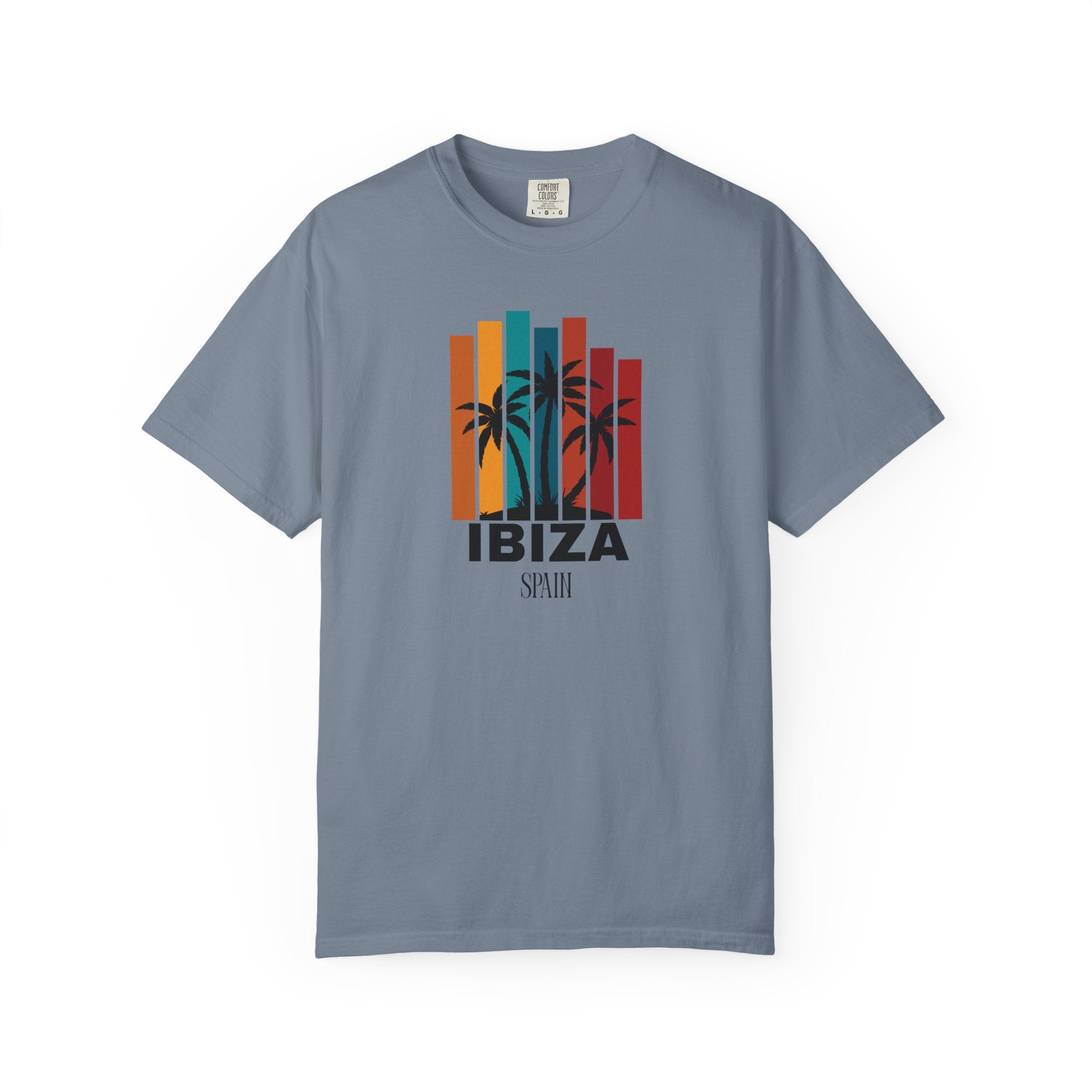 Ibiza Spain Palm Trees Color Block Beach Tee