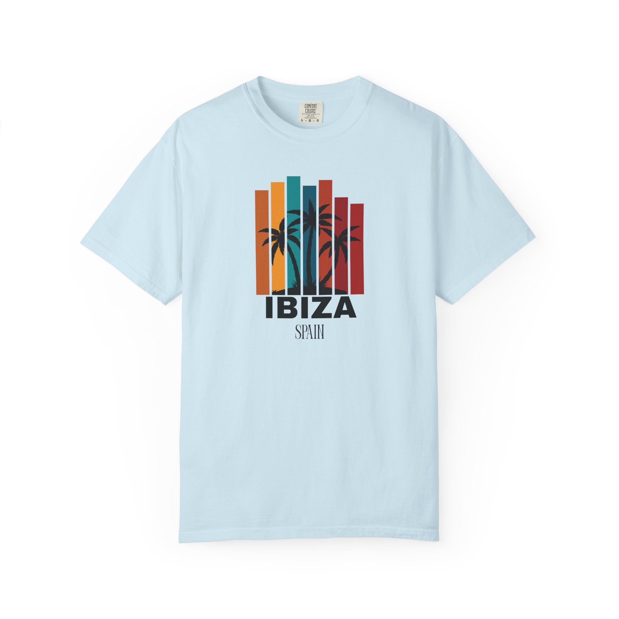 Ibiza Spain Palm Trees Color Block Beach Tee