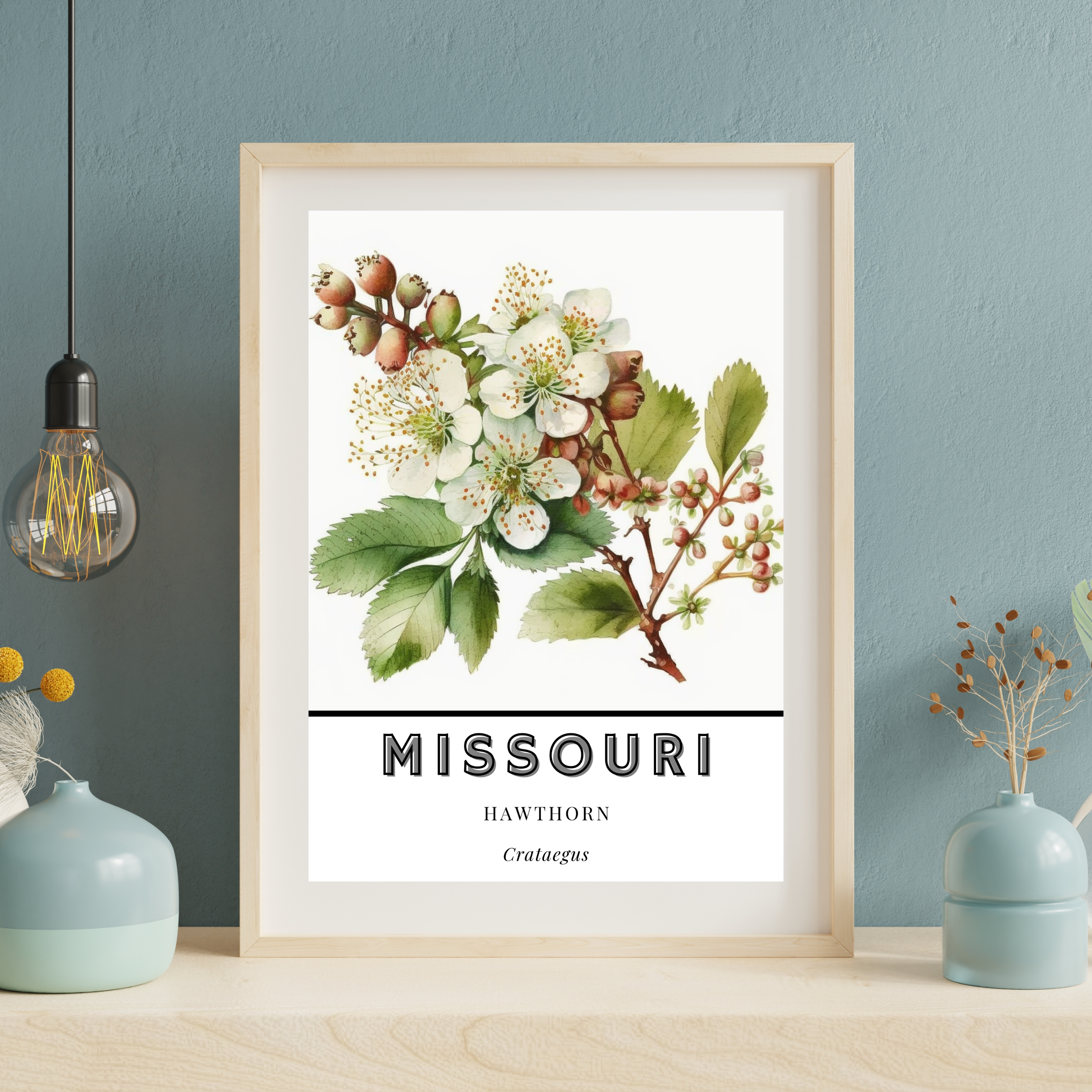 Missouri State Flower Poster - Hawthorn Watercolor Print
