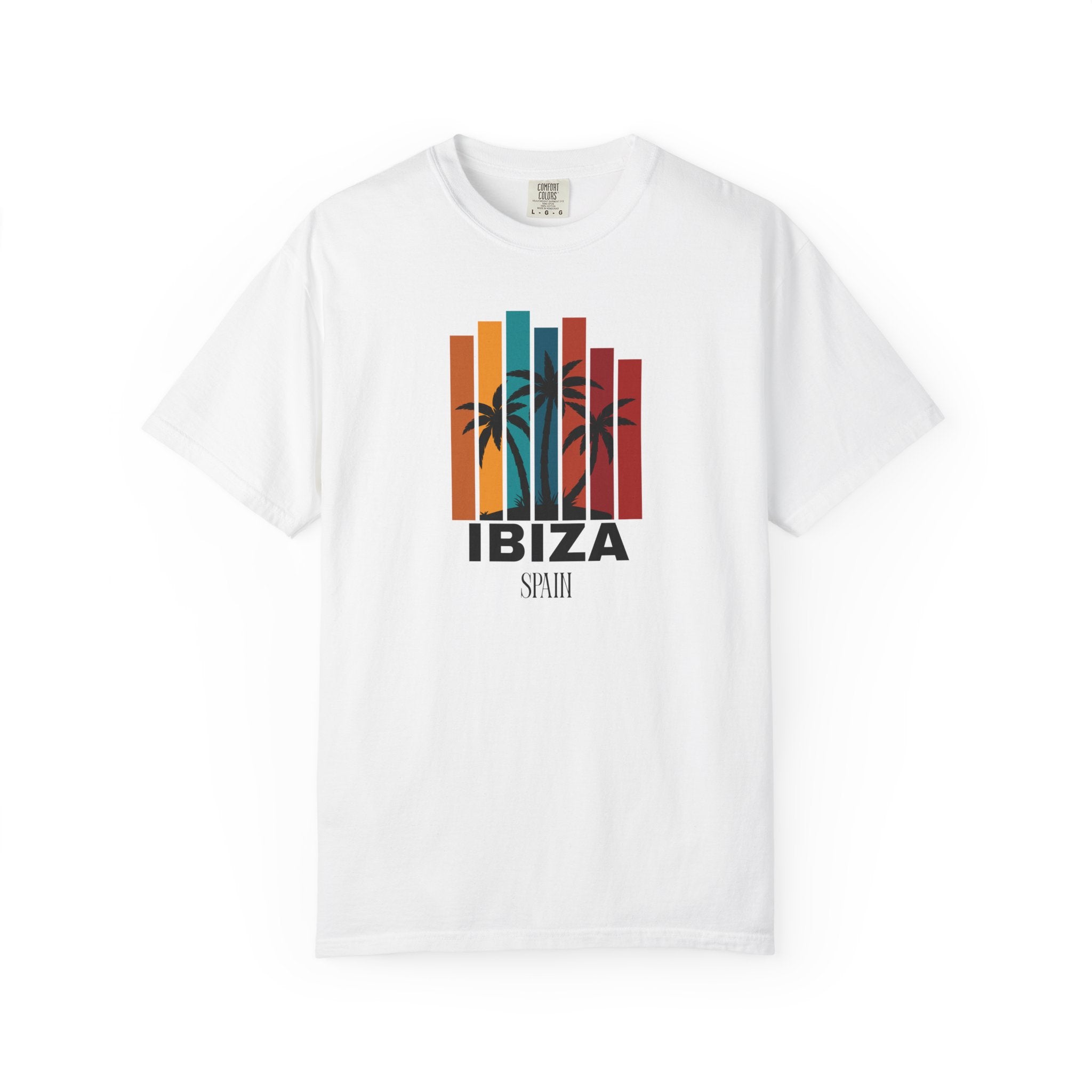 Ibiza Spain Palm Trees Color Block Beach Tee