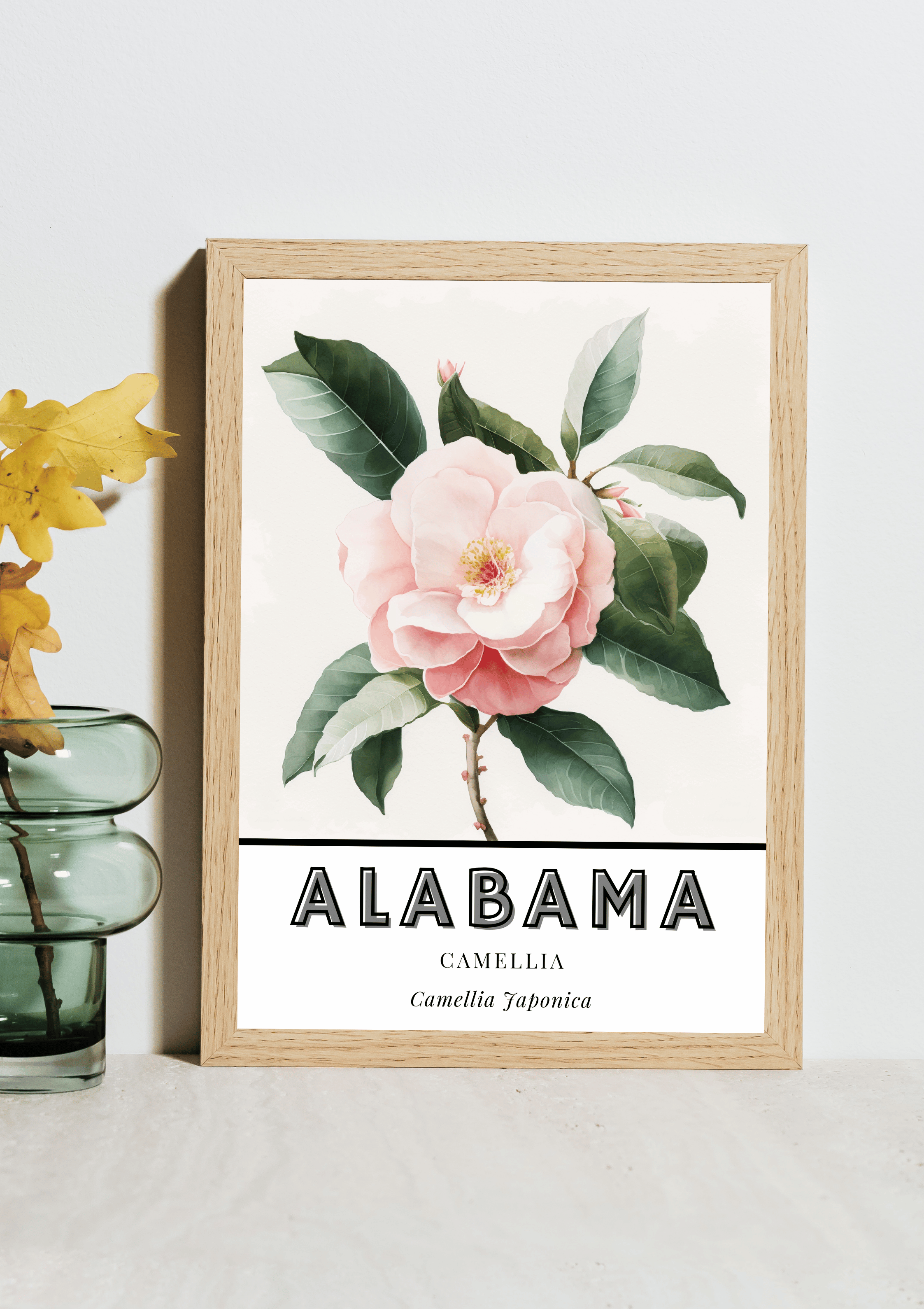 Alabama State Flower Poster - Camellia Watercolor Print