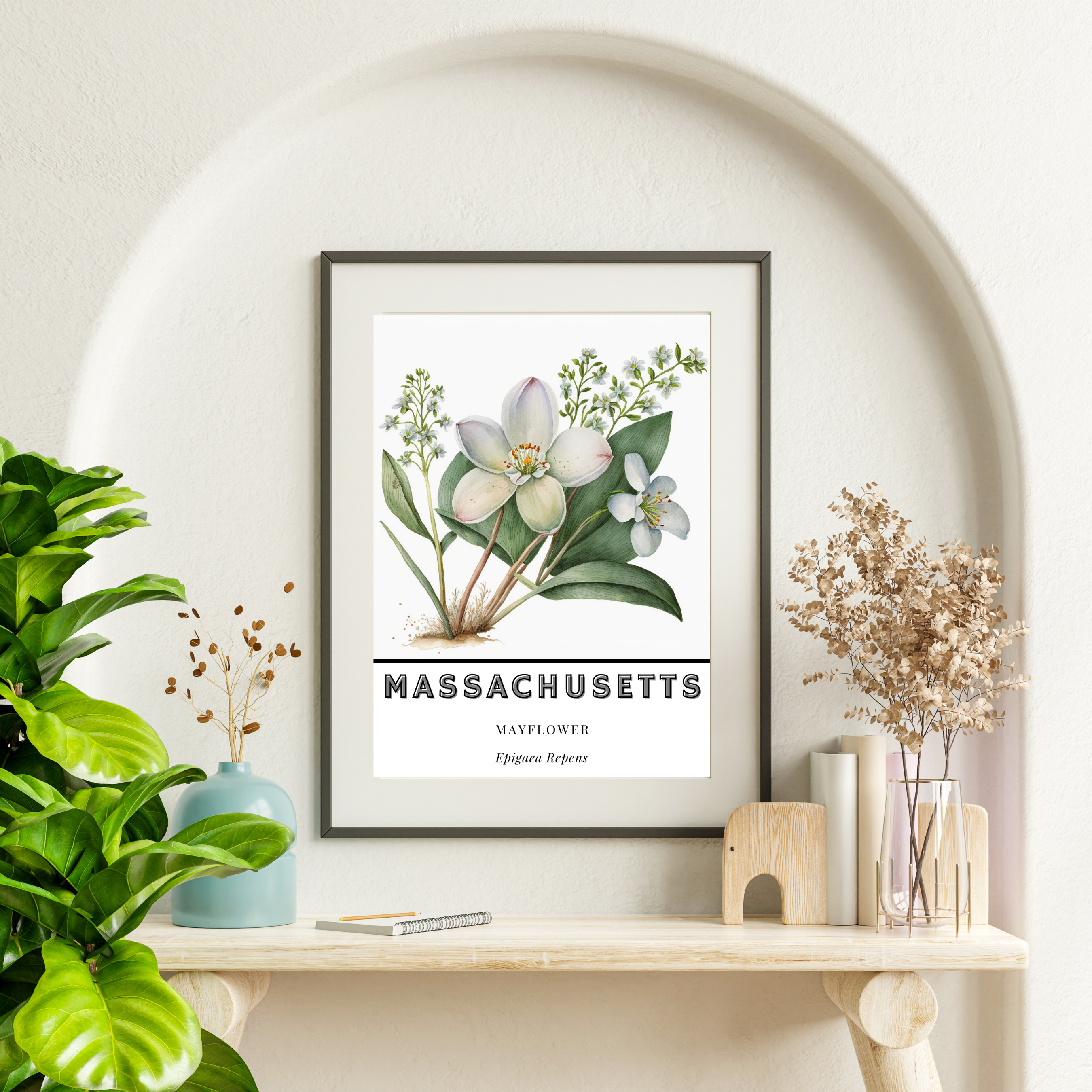 Massachusetts State Flower Poster - Mayflower Print