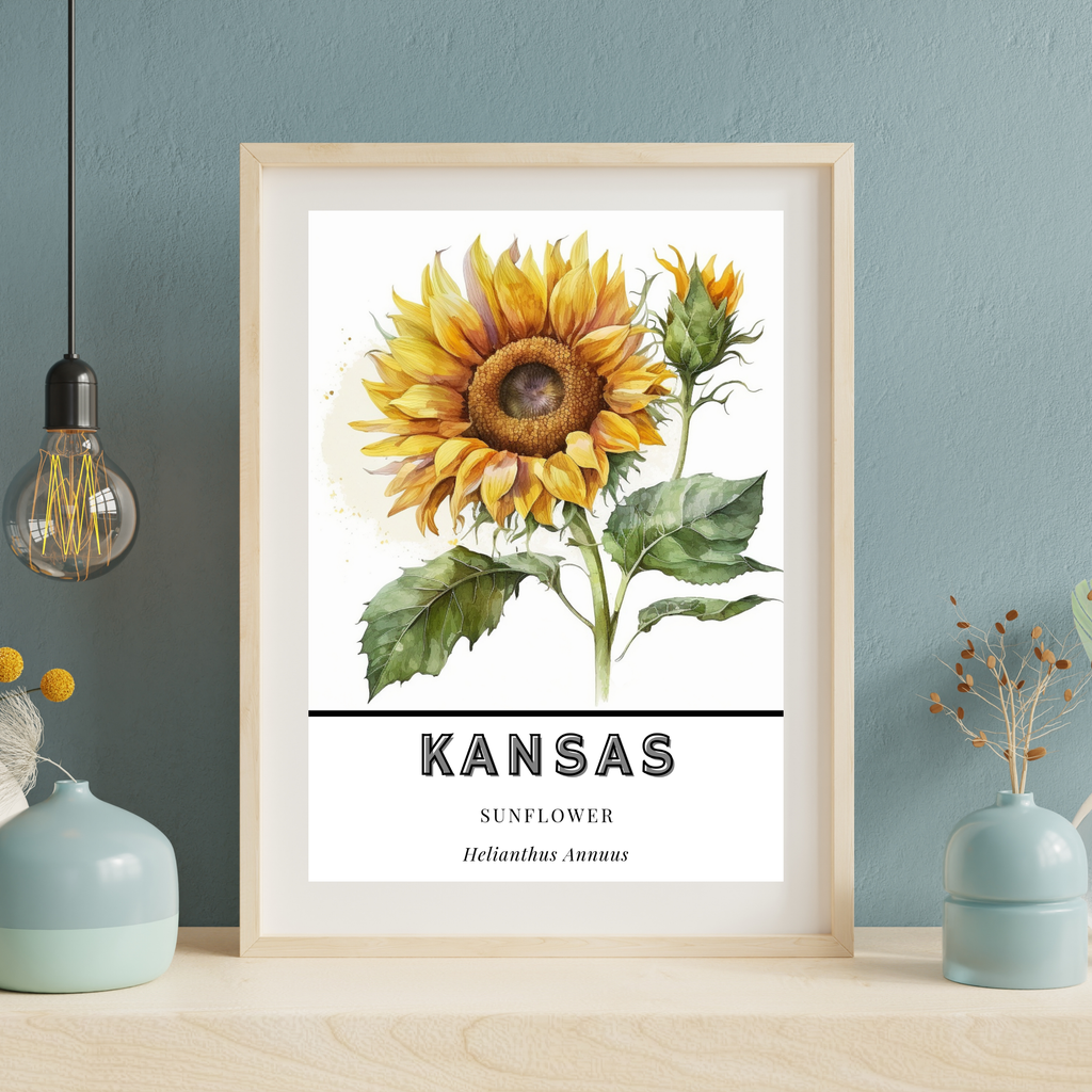 Kansas State Flower Poster - Sunflower Watercolor Print