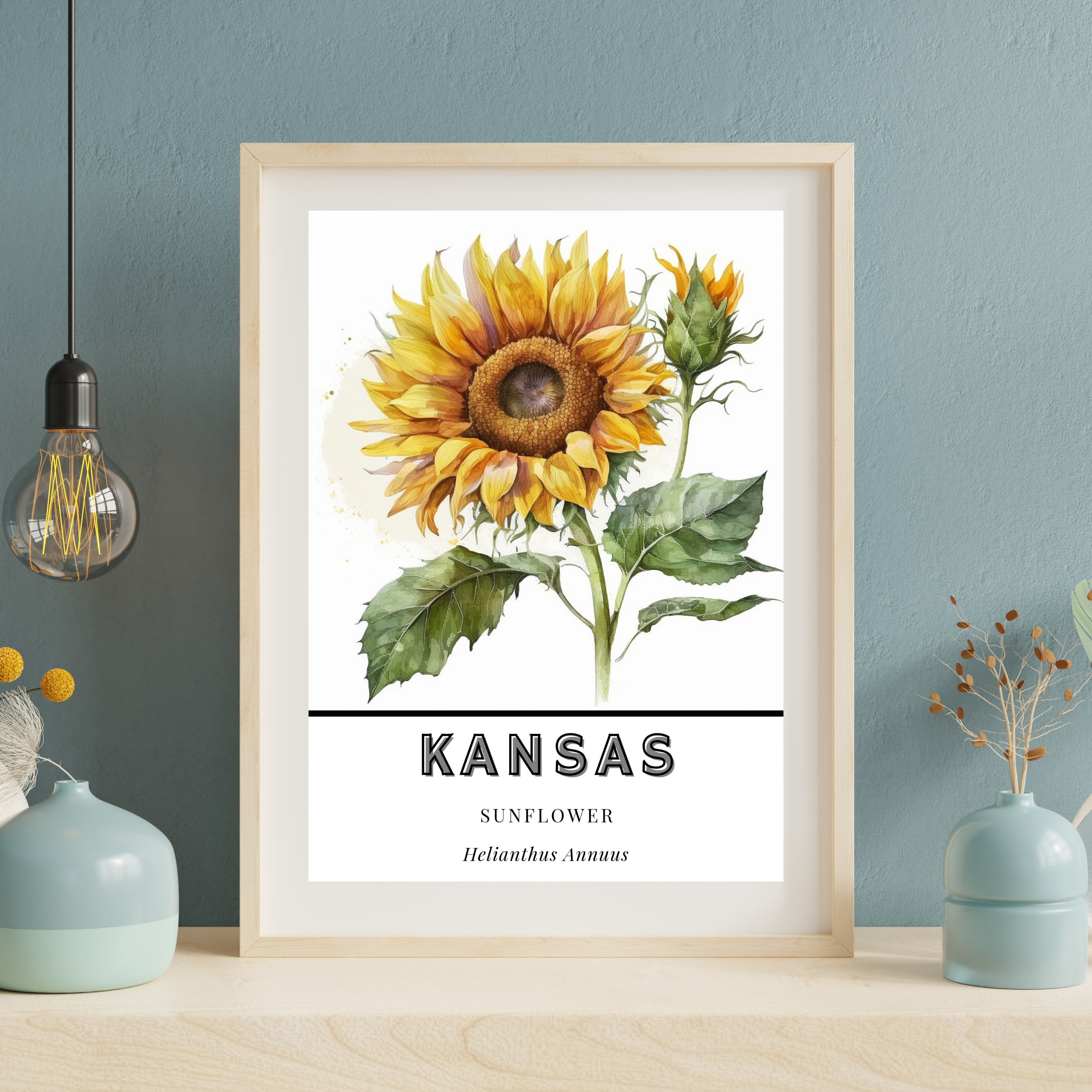 Kansas State Flower Poster - Sunflower Watercolor Print