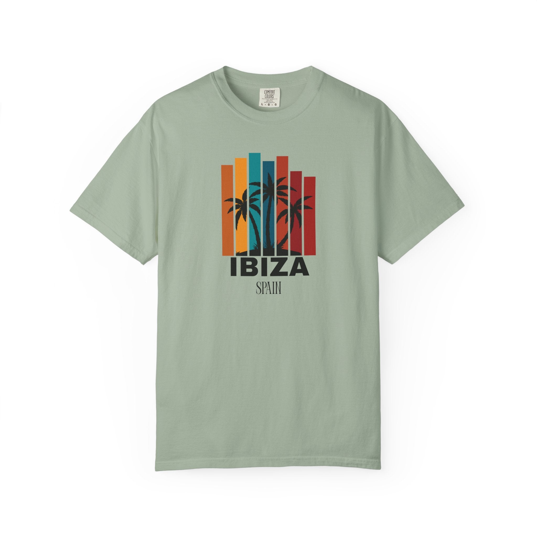 Ibiza Spain Palm Trees Color Block Beach Tee