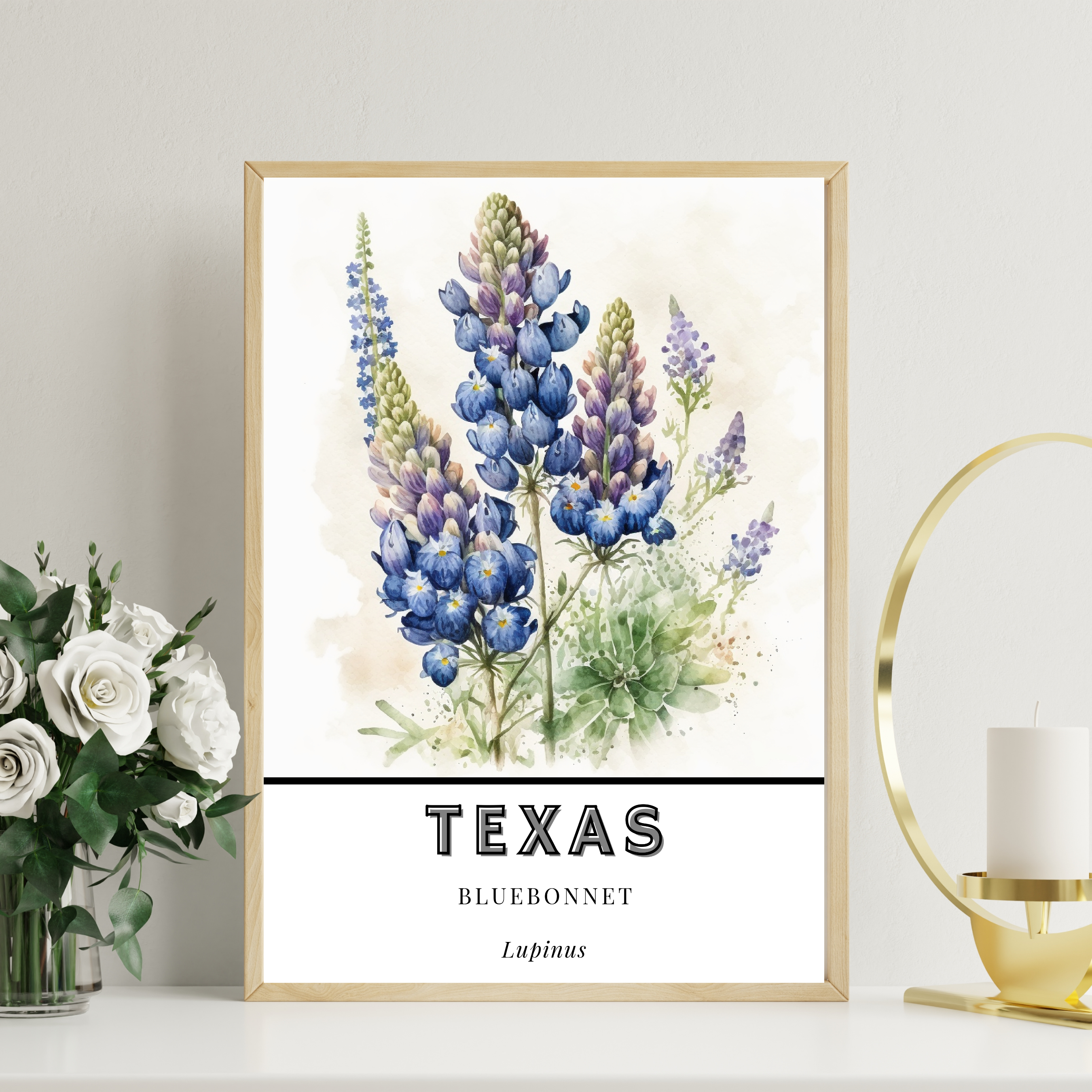 Texas State Flower Poster - Bluebonnet Botanical Print