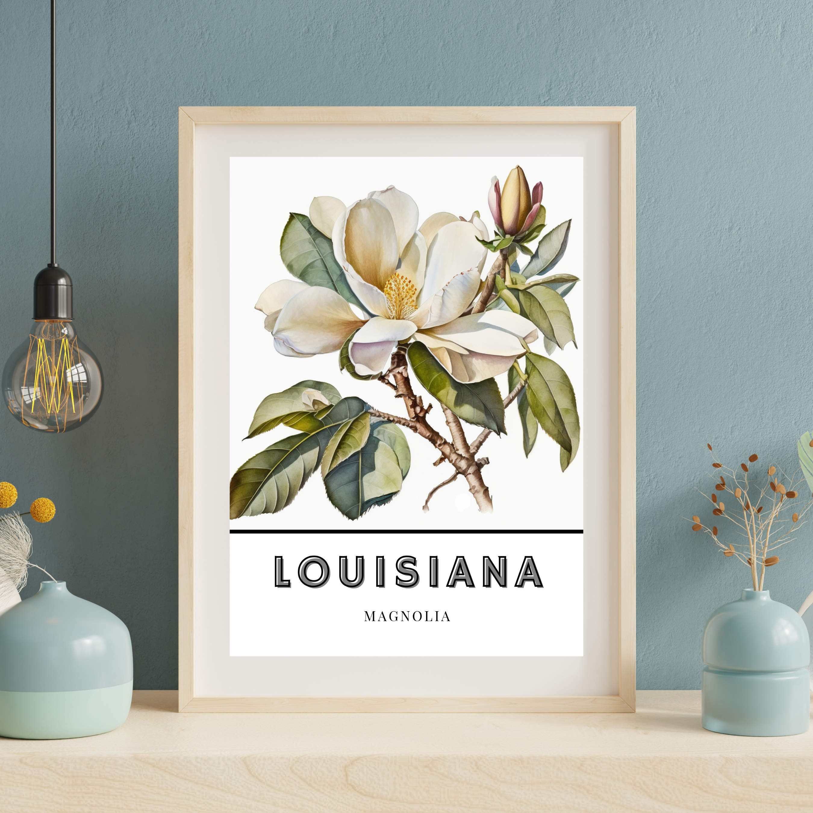 Louisiana State Flower Poster - Magnolia Watercolor Print