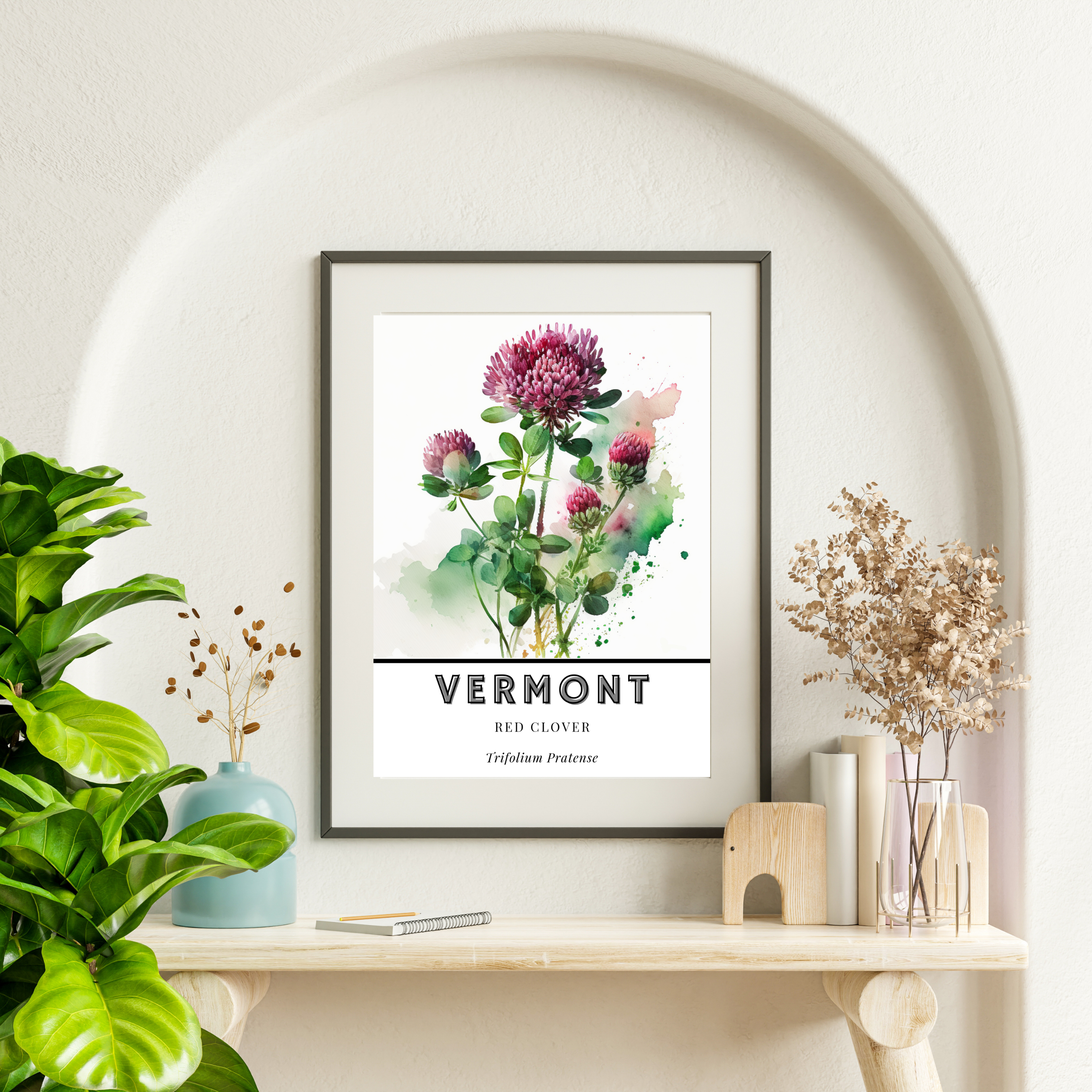 Vermont State Flower Poster - Red Clover Botanical Print
